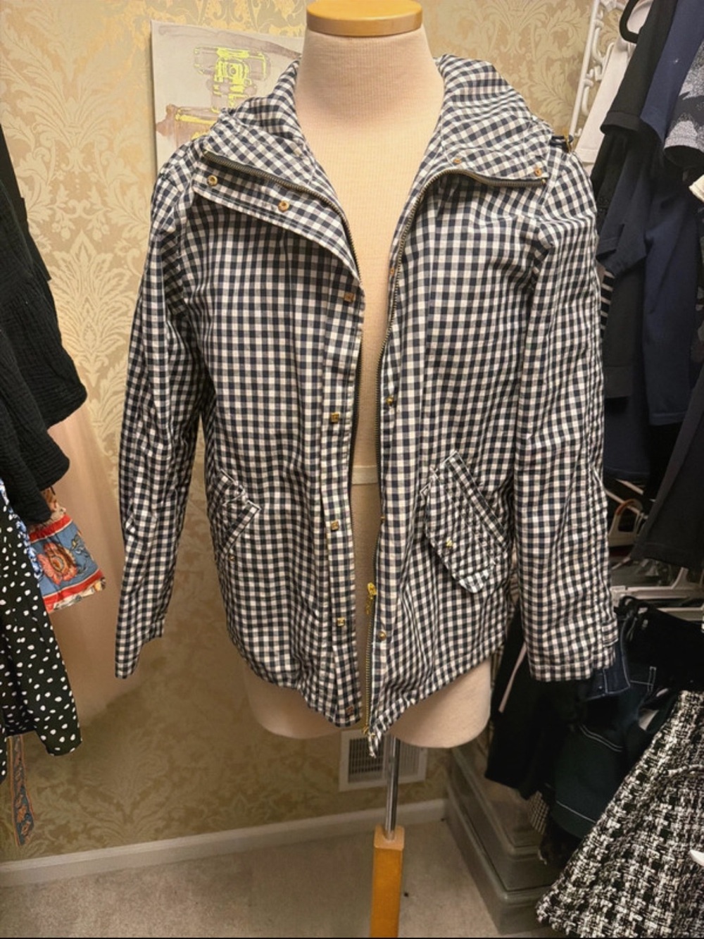 Women's Gingham Hooded Jacket - Blue& White by Ralph Lauren